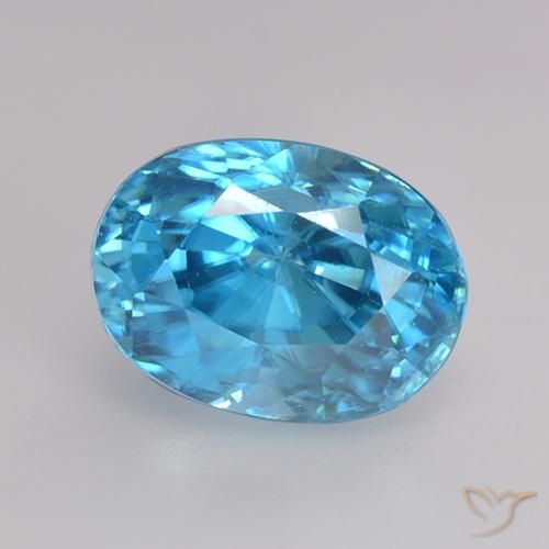 Circón Azul medio natural de 3.66 ct, Ovalada, VS