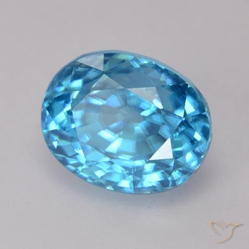 Circón Azul medio natural de 3.79 ct, Ovalada, VVS