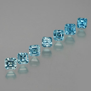 Gemas de circón azul natural de  ct, corte esmeralda, VS