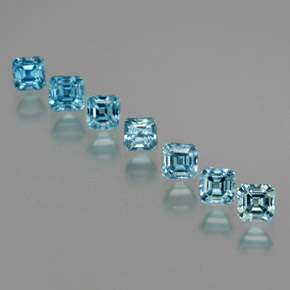 Gemas de circón azul natural de  ct, corte esmeralda, VS