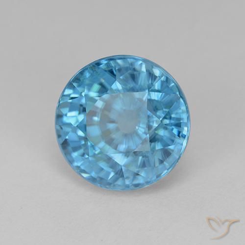 Circón Azul cian natural de 5.62 ct, Redondo, VVS
