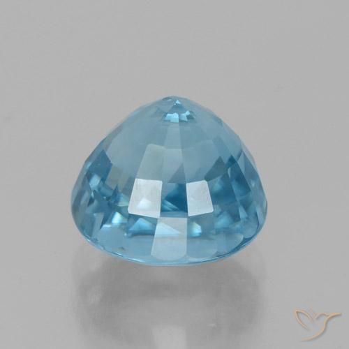 Circón Azul medio natural de 4.84 ct, Redondo, VVS