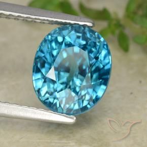 Circón Azul medio natural de 5.29 ct, Ovalada, VVS