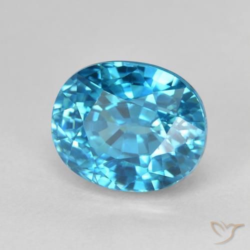 Circón Azul medio natural de 5.88 ct, Ovalada, VVS