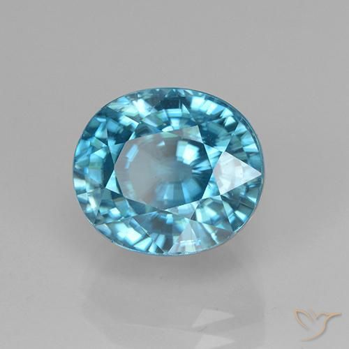 Circón Azul plateado intenso natural de 5.07 ct, Ovalada, VVS