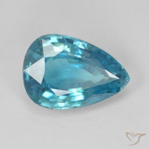 Circón Azul medio natural de 8.06 ct, En forma de pera, VVS
