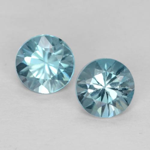 Gemas de Circón Azul verdoso medio natural de 0.96 ct, Corte Redondo, VVS-VS