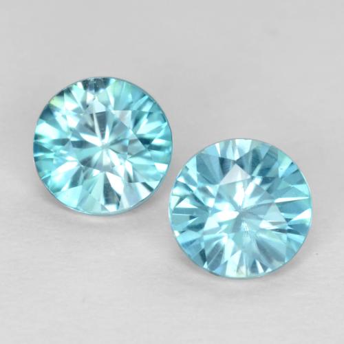Gemas de circón azul natural de 0,97 ct, corte redondo, VS
