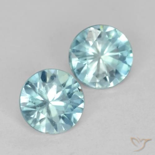 Gemas de Circón Azul verdoso claro natural de 0.88 ct, Redondo, VVS-VS