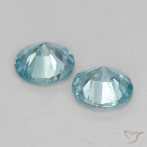 Gemas de Circón Azul verdoso claro natural de 0.88 ct, Redondo, VVS-VS
