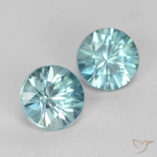 Gemas de Circón Azul verdoso medio natural de 1.01 ct, Redondo, VVS-VS
