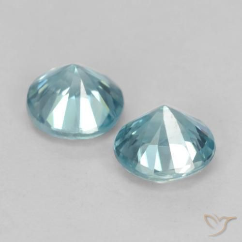 Gemas de Circón Azul verdoso medio natural de 1.01 ct, Redondo, VVS-VS