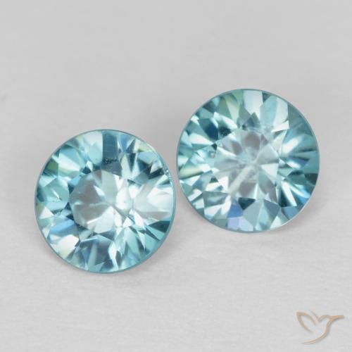 Gemas de Circón Azul claro natural de 0.95 ct, Redondo, VS