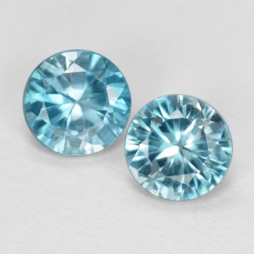Gemas de circón azul natural de 1,10 ct, corte redondo, VS