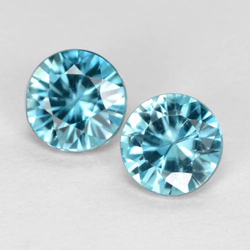 Gemas de circón azul natural de 1,04 ct, corte redondo, VS