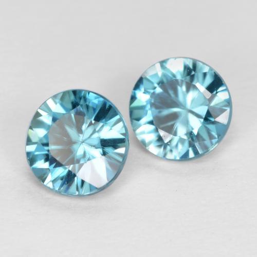 Gemas de circón azul natural de 1,04 ct, corte redondo, VS