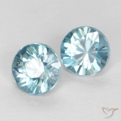 Gemas de Circón Azul verdoso natural de 0.85 ct, Redondo, VS