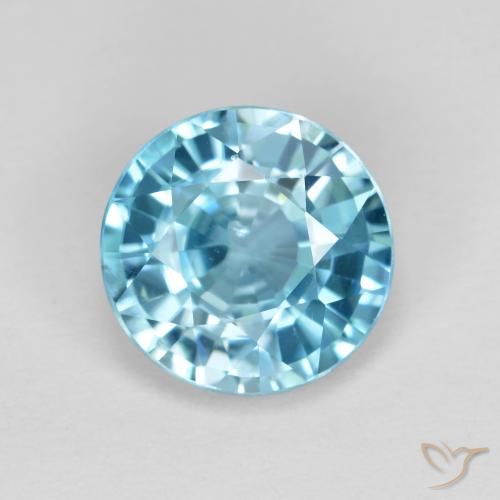 Circón Azul cian natural de 3.57 ct, Redondo, VVS