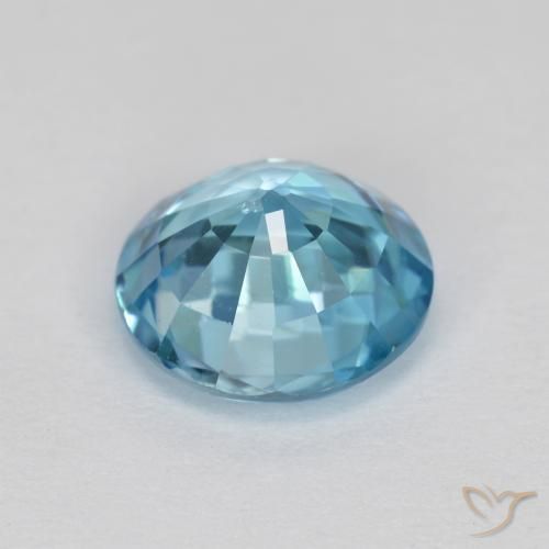 Circón Azul cian natural de 3.57 ct, Redondo, VVS
