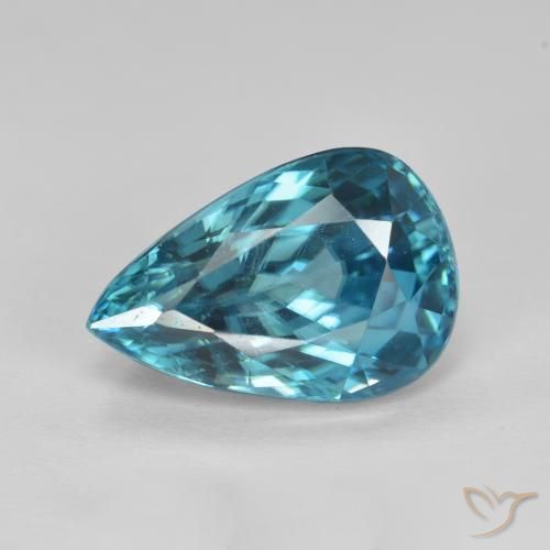 Circón Azul plateado intenso natural de 7.47 ct, En forma de pera, VVS-VS