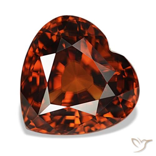 Circón rojo de 7,42 ct, corazón, VVS