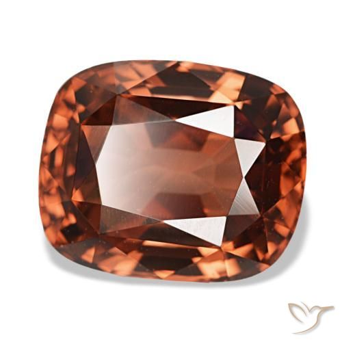 Circón rojo natural de 6,13 ct, corte cojín, VVS
