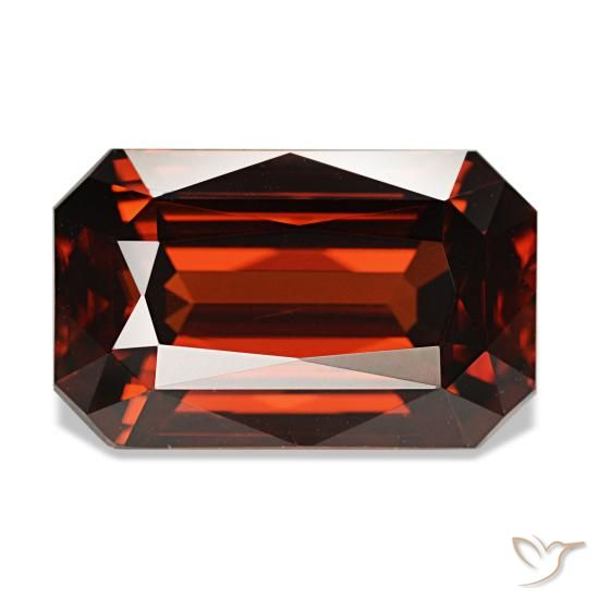 Circón rojo natural de 8,30 ct, corte esmeralda, VVS