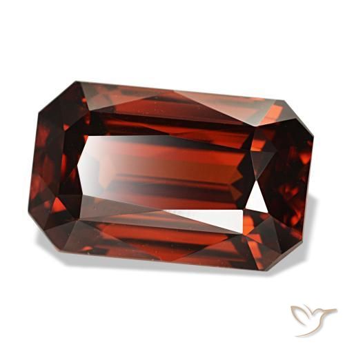Circón rojo natural de 8,30 ct, corte esmeralda, VVS