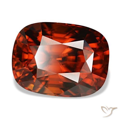Circón rojo natural de 6,62 ct, corte cojín, VVS